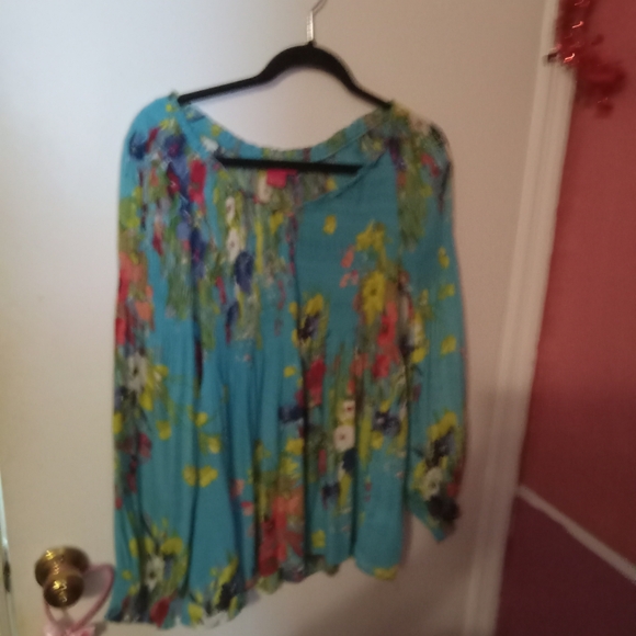 Sunny Leigh Tops - Women's Sheer Floral Print Balloon Sleeve Top